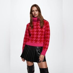 Mango Houndstooth Print Turtleneck Sweater